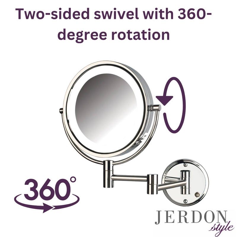 JERDON Wall-Mounted Makeup Mirror with Lights - Chrome Lighted Makeup Mirror with 8X Magnification - Model HL88CL - Image 4